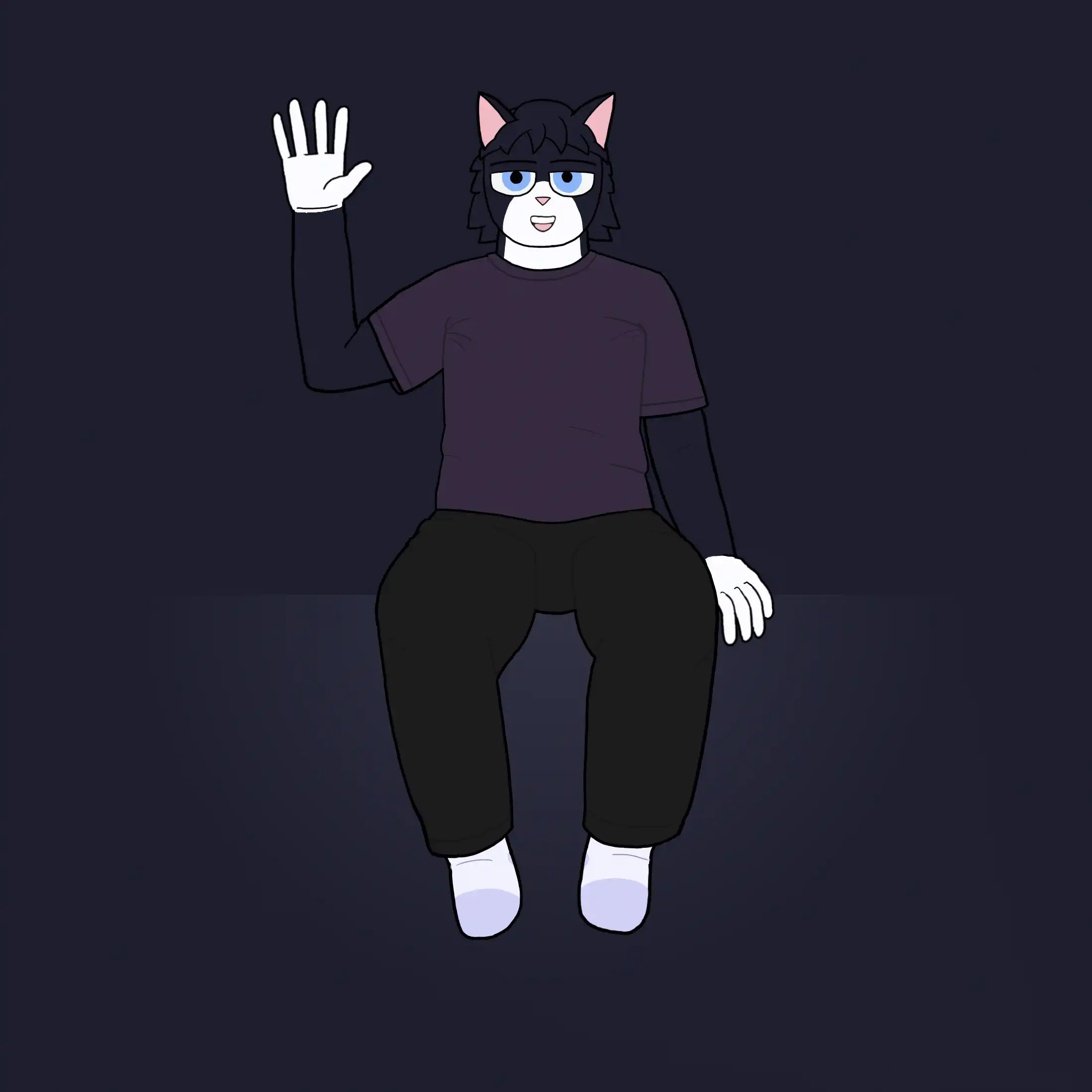 Taycat sitting down and waving at the viewer