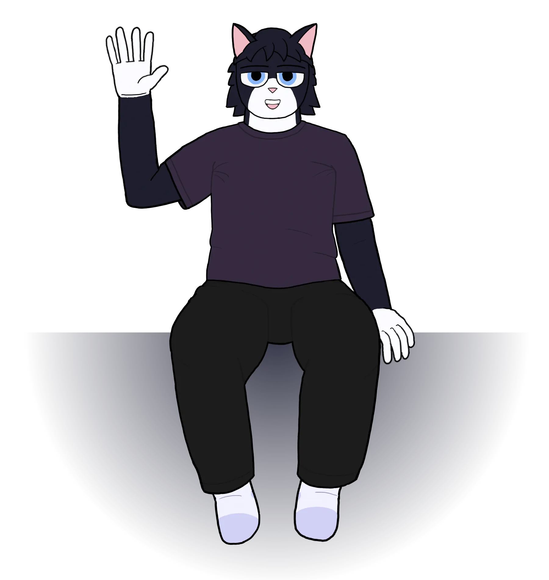 Taycat sitting down and waving at the viewer