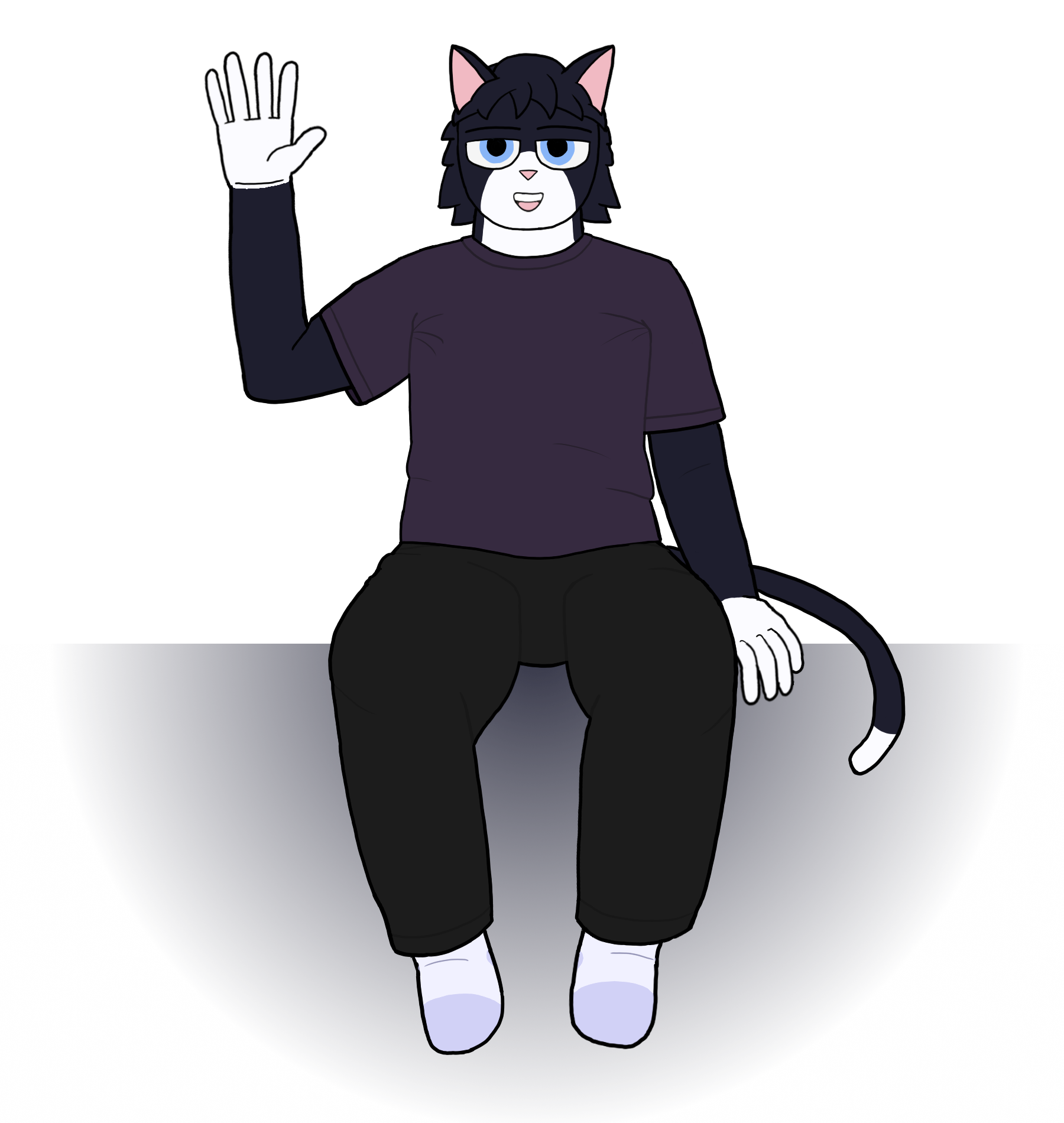 Taycat sitting down and waving at the viewer